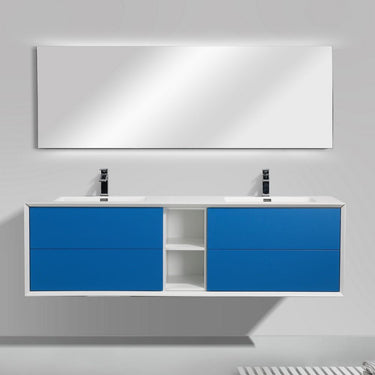 Eviva Vienna 75″ White Frame Wall Mount Double Sink Bathroom Vanity w/ White Integrated Top Vanity Eviva Blue
